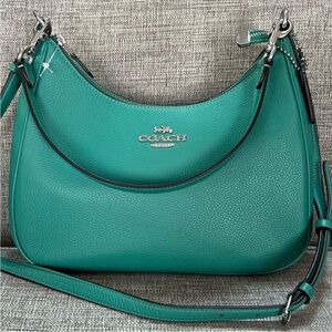 Coach Teri Hobo Genuine Pebbled Leather Shoulder Crossbody Green Bag